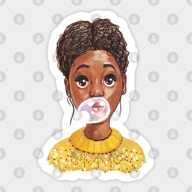 Afro-Amrican girl with chewing gum Sticker by tetiana12.art